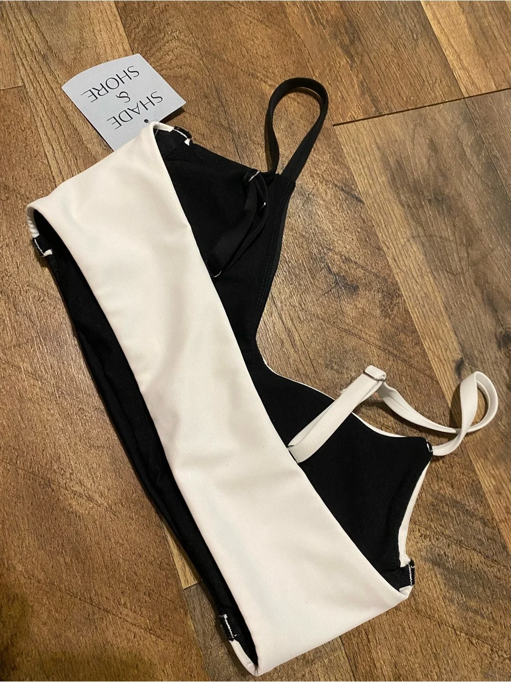 Shade & Shore Black and White Colorblock Bikini Top